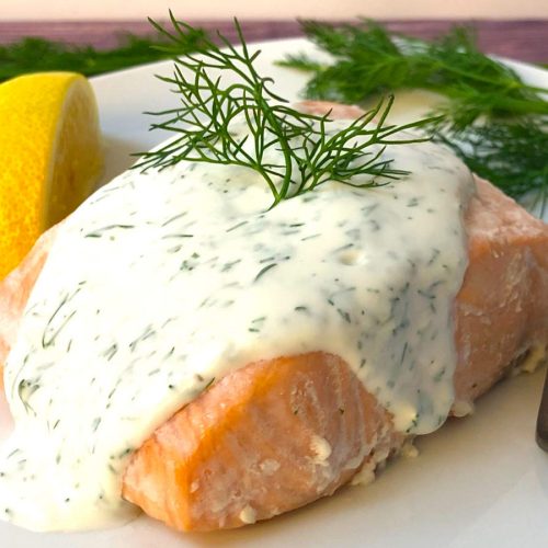 Oven Poached Salmon with Yogurt Dill Sauce - The Flavor Dance